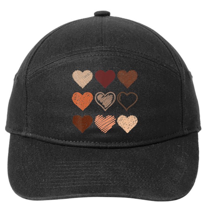 Black Pride Melanin Skin Tone Hearts Black History Month 7-Panel Snapback Hat