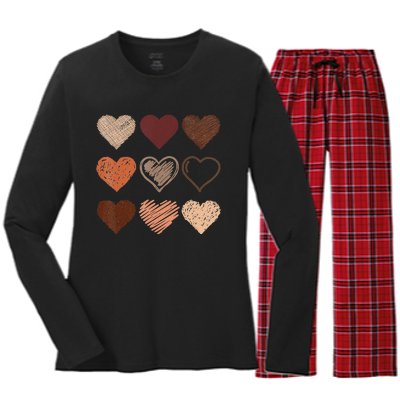 Black Pride Melanin Skin Tone Hearts Black History Month Women's Long Sleeve Flannel Pajama Set 