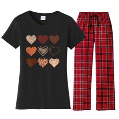 Black Pride Melanin Skin Tone Hearts Black History Month Women's Flannel Pajama Set