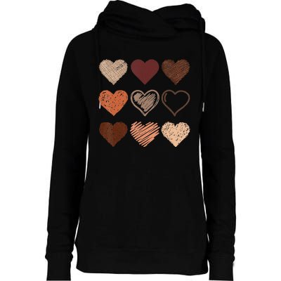 Black Pride Melanin Skin Tone Hearts Black History Month Womens Funnel Neck Pullover Hood