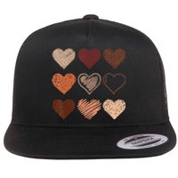 Black Pride Melanin Skin Tone Hearts Black History Month Flat Bill Trucker Hat