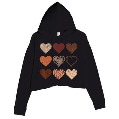 Black Pride Melanin Skin Tone Hearts Black History Month Crop Fleece Hoodie