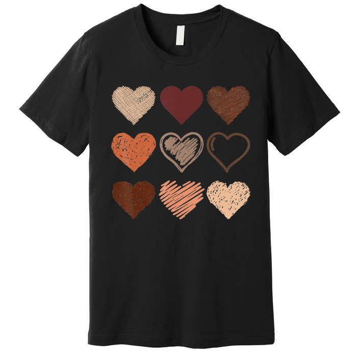 Black Pride Melanin Skin Tone Hearts Black History Month Premium T-Shirt