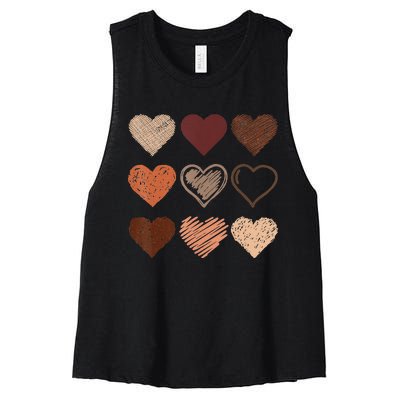 Black Pride Melanin Skin Tone Hearts Black History Month Women's Racerback Cropped Tank