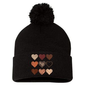 Black Pride Melanin Skin Tone Hearts Black History Month Pom Pom 12in Knit Beanie