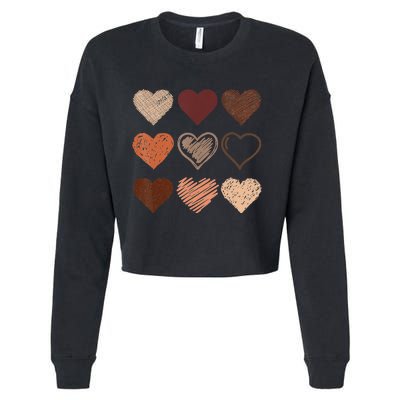 Black Pride Melanin Skin Tone Hearts Black History Month Cropped Pullover Crew