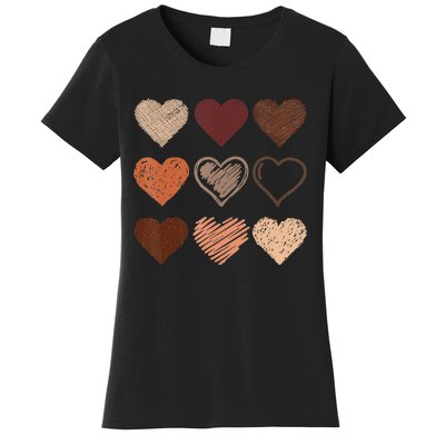 Black Pride Melanin Skin Tone Hearts Black History Month Women's T-Shirt