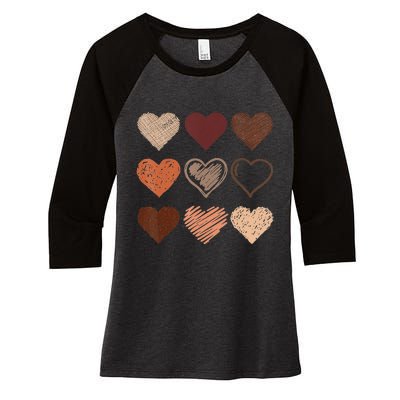 Black Pride Melanin Skin Tone Hearts Black History Month Women's Tri-Blend 3/4-Sleeve Raglan Shirt