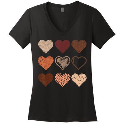 Black Pride Melanin Skin Tone Hearts Black History Month Women's V-Neck T-Shirt