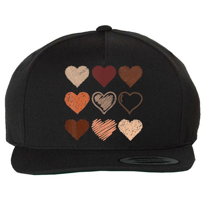 Black Pride Melanin Skin Tone Hearts Black History Month Wool Snapback Cap