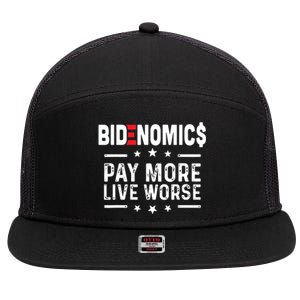 Bidenomics Pay More Live Worse Anti Biden Recession 7 Panel Mesh Trucker Snapback Hat