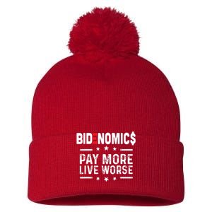 Bidenomics Pay More Live Worse Anti Biden Recession Pom Pom 12in Knit Beanie