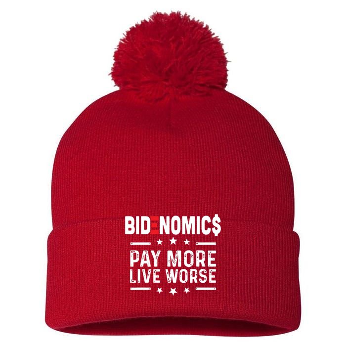 Bidenomics Pay More Live Worse Anti Biden Recession Pom Pom 12in Knit Beanie