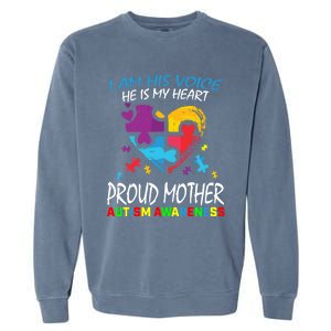 Blue Proud Mother Autism Awareness Mom Son I Am His Voice Gift Garment-Dyed Sweatshirt