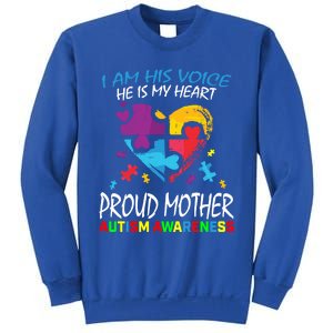 Blue Proud Mother Autism Awareness Mom Son I Am His Voice Gift Sweatshirt