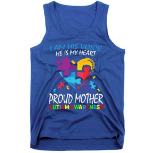 Blue Proud Mother Autism Awareness Mom Son I Am His Voice Gift Tank Top