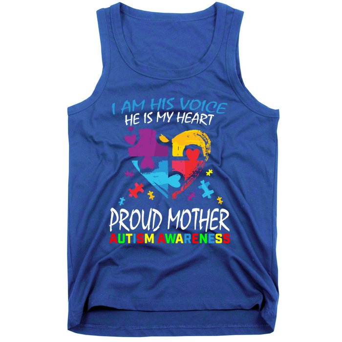 Blue Proud Mother Autism Awareness Mom Son I Am His Voice Gift Tank Top