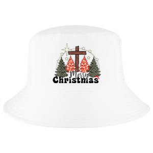 Buffalo Plaid Merry Christmas Tree Christian Cross Jesus Cool Comfort Performance Bucket Hat