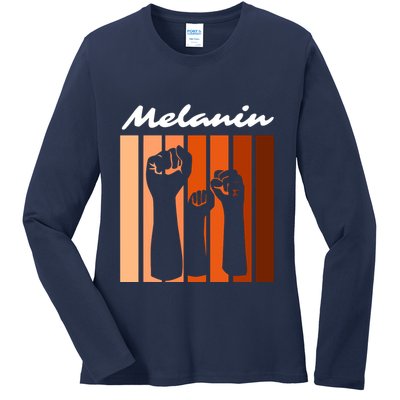 Black Pride Melanin Civil Rights & Black History Month VNeck Ladies Long Sleeve Shirt