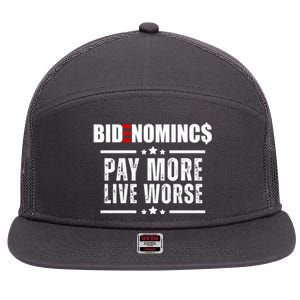 Bidenomics Pay More Live Worse Funny Anti Joe Biden 7 Panel Mesh Trucker Snapback Hat