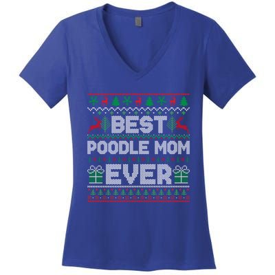 Best Poodle Mom Ever Christmas Pajamas Matching Ugly Xmas Great Gift Women's V-Neck T-Shirt