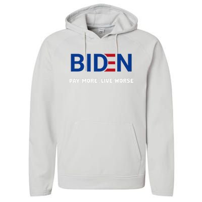 Biden Pay More Live Worse Funny Political Economy Humor Pun Performance Fleece Hoodie