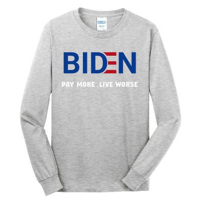 Biden Pay More Live Worse Funny Political Economy Humor Pun Tall Long Sleeve T-Shirt