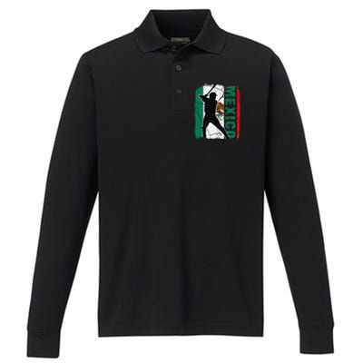 Baseball Player Mexico Flag Baseball Fans Performance Long Sleeve Polo