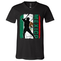 Baseball Player Mexico Flag Baseball Fans V-Neck T-Shirt