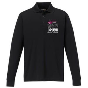 Bold Pink Monster Truck for Breast Cancer Support Performance Long Sleeve Polo