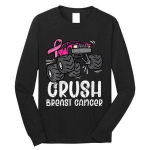 Bold Pink Monster Truck for Breast Cancer Support Long Sleeve Shirt