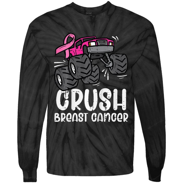 Bold Pink Monster Truck for Breast Cancer Support Tie-Dye Long Sleeve Shirt