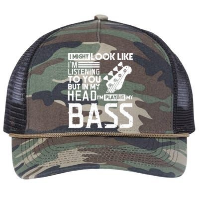 Bass Player Men Gift For Bass Guitar Player Bassist Retro Rope Trucker Hat Cap