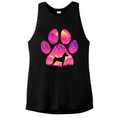 Basenji Paw Mom Dad Tie Dye Dog Paw Lover Ladies PosiCharge Tri-Blend Wicking Tank