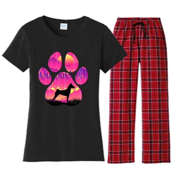 Basenji Paw Mom Dad Tie Dye Dog Paw Lover Women's Flannel Pajama Set