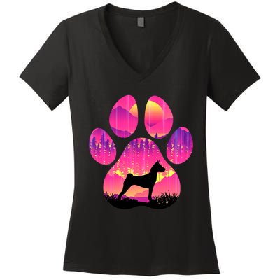 Basenji Paw Mom Dad Tie Dye Dog Paw Lover Women's V-Neck T-Shirt