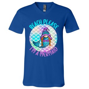 Beach Please Mermaid Gnome Ocean Adventure Summer Vacay Funny Gift V-Neck T-Shirt