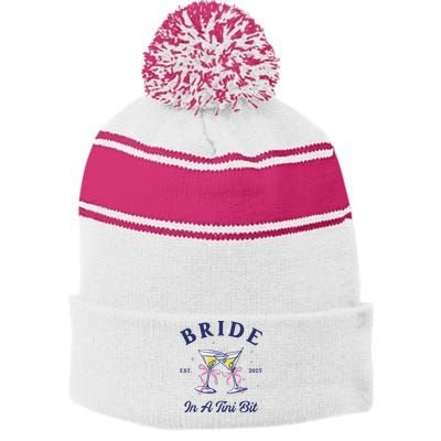 Bachelorette Party Martini Lover Bride An A Tini Bit Bride Stripe Pom Pom Beanie