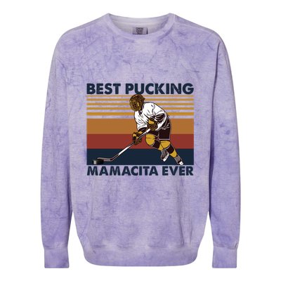 Best Pucking Mamacita Ever Funny Hockey Mom Saying Great Gift Colorblast Crewneck Sweatshirt