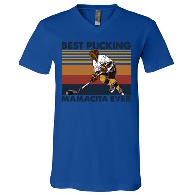 Best Pucking Mamacita Ever Funny Hockey Mom Saying Great Gift V-Neck T-Shirt