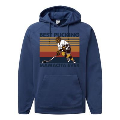 Best Pucking Mamacita Ever Funny Hockey Mom Saying Great Gift Performance Fleece Hoodie