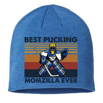 Best Pucking Momzilla Ever Funny Hockey Mom Saying Funny Gift Sustainable Beanie