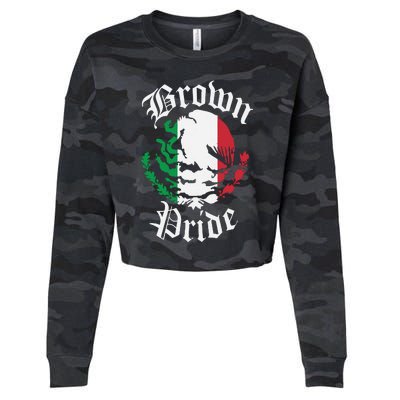 Brown Pride Mexican Flag Gift Cropped Pullover Crew