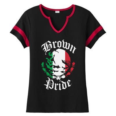 Brown Pride Mexican Flag Gift Ladies Halftime Notch Neck Tee