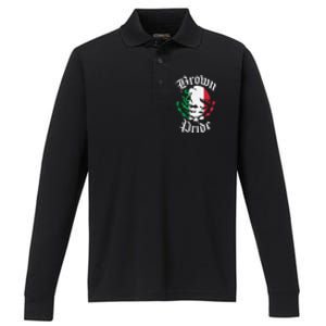 Brown Pride Mexican Flag Gift Performance Long Sleeve Polo