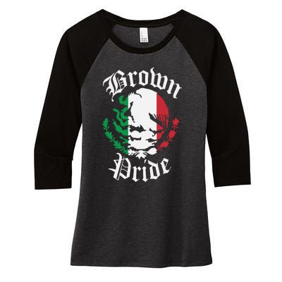 Brown Pride Mexican Flag Gift Women's Tri-Blend 3/4-Sleeve Raglan Shirt