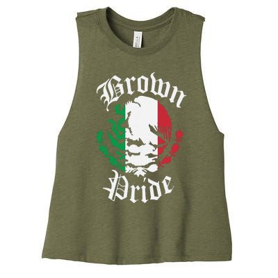 Brown Pride Mexican Flag Gift Women's Racerback Cropped Tank