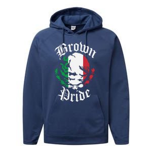 Brown Pride Mexican Flag Gift Performance Fleece Hoodie