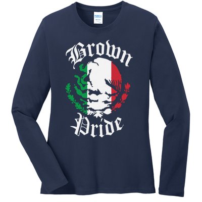 Brown Pride Mexican Flag Gift Ladies Long Sleeve Shirt