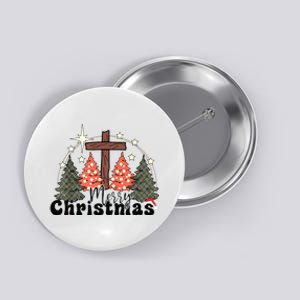 Buffalo Plaid Merry Christmas Tree Christian Cross Jesus Button